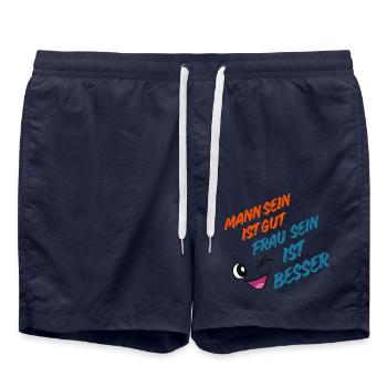 Mann sein ist Gut, Frau sein ist Besser - Badeshorts - French Navy - Vorne - AI Model Male 185 light (185cm)