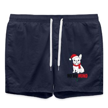 Weihnachts-Hund im Santa-Look - Badeshorts - French Navy - Vorne - AI Model Male 185 light (185cm)