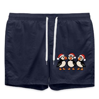 Weihnachten – Drei Papageitaucher mit Hüten - Badeshorts - French Navy - Vorne - AI Model Male 185 light (185cm)