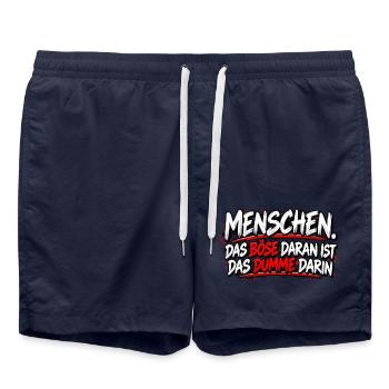 Menschen: Das Böse im Dummen - Badeshorts - French Navy - Vorne - AI Model Male 185 light (185cm)