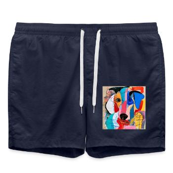 Abstraktes, farbenfrohes Porträt eines Labradors - Badeshorts - French Navy - Vorne - AI Model Male 185 light (185cm)