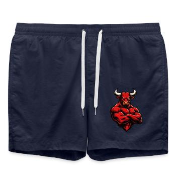 Roter Stier Muskelheld - Badeshorts - French Navy - Vorne - AI Model Male 185 light (185cm)