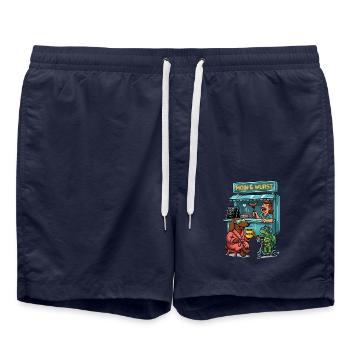 Moin Dackel Imbiss Wurst Futuristisch Schildkröte - Badeshorts - French Navy - Vorne - AI Model Male 185 light (185cm)