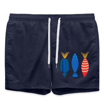 Volkskunst Fisch Meeresozean Abstraktes Grafik-Tee - Badeshorts - French Navy - Vorne - AI Model Male 185 light (185cm)