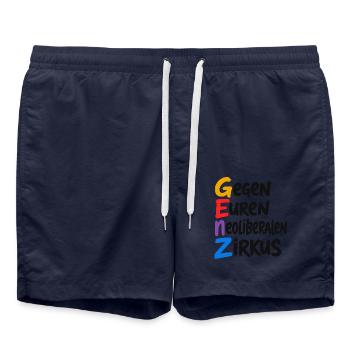 GenZ – Gegen Euren Neoliberalen Zirkus - Badeshorts - French Navy - Vorne - AI Model Male 185 light (185cm)