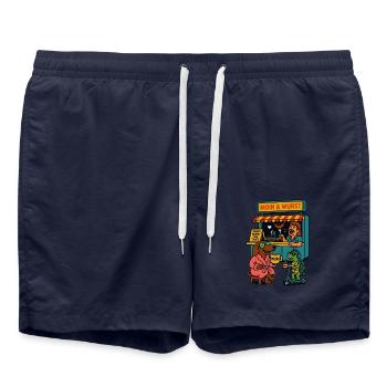 Dackel Imbiss Moin und Wurst - Badeshorts - French Navy - Vorne - AI Model Male 185 light (185cm)