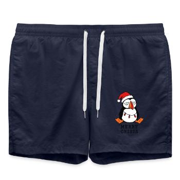Fröhliche Weihnachtskrise Meme Lustiger Papageientaucher - Badeshorts - French Navy - Vorne - AI Model Male 185 light (185cm)