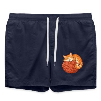 Katze mit Garn - Badeshorts - French Navy - Vorne - AI Model Male 185 light (185cm)