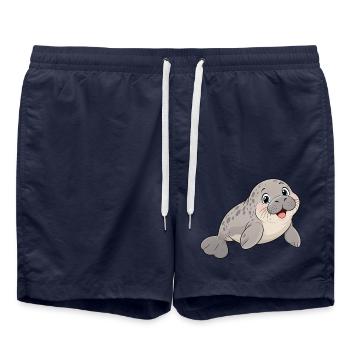 Süße lachende Seekuh – Lustiges Comic Motiv - Badeshorts - French Navy - Vorne - AI Model Male 185 light (185cm)