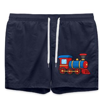 Kleine bunte Lokomotive – Comic Zug - Badeshorts - French Navy - Vorne - AI Model Male 185 light (185cm)