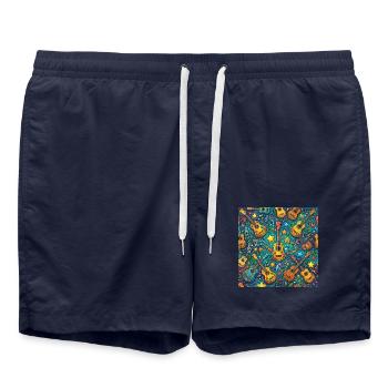Psychedelische Gitarre Im 60er Hippie Stil - Badeshorts - French Navy - Vorne - AI Model Male 185 light (185cm)