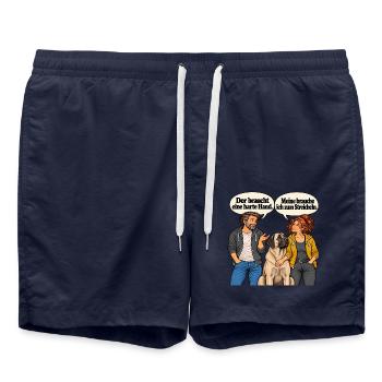 Frau_streichelt_Kangal_im_Comic - Badeshorts - French Navy - Vorne - AI Model Male 185 light (185cm)