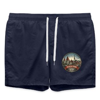 Tallinn Estland Reiseabzeichen Altstadt-Souvenir - Badeshorts - French Navy - Vorne - AI Model Male 185 light (185cm)
