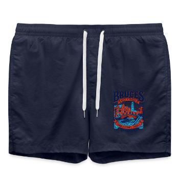 Bruges West Flanders Canals November Rain - Badeshorts - French Navy - Vorne - AI Model Male 185 light (185cm)