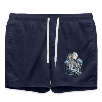 Wolf heult vor dem Mond Mondlicht Wolf wilde Tiere - Badeshorts - French Navy - Vorne - AI Model Male 185 light (185cm)