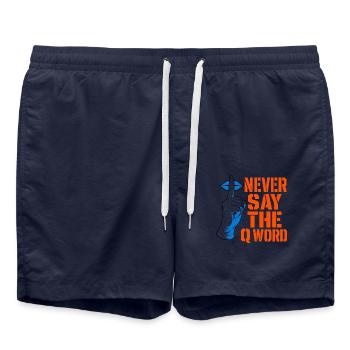Nie das Q Wort sagen - Badeshorts - French Navy - Vorne - AI Model Male 185 light (185cm)