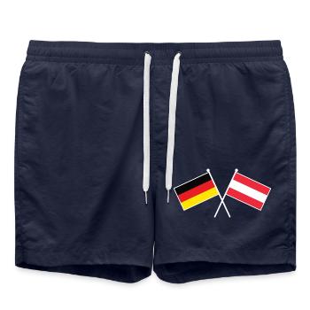 Deutschland & Österreich Flaggen - DACH - Badeshorts - French Navy - Vorne - AI Model Male 185 light (185cm)
