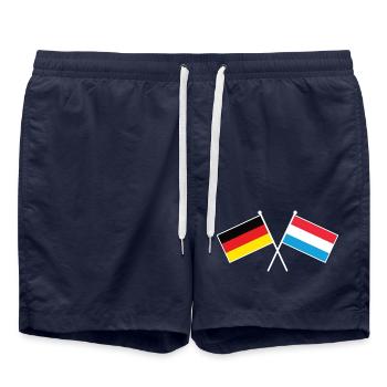 Deutschland & Luxemburg Flaggen - Verbundenheit - Badeshorts - French Navy - Vorne - AI Model Male 185 light (185cm)