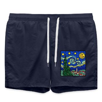 Wirbelnder Nachthimmel über dem Dorf - Badeshorts - French Navy - Vorne - AI Model Male 185 light (185cm)