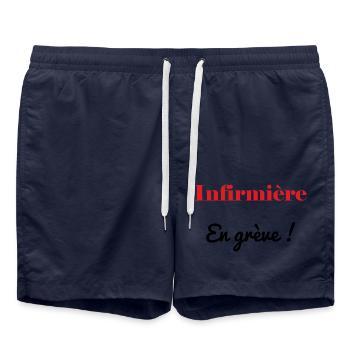 KRANKENSCHWESTER. STREIK. DEMONSTRATION. ARBEIT. HUMOR. - Badeshorts - French Navy - Vorne - AI Model Male 185 light (185cm)