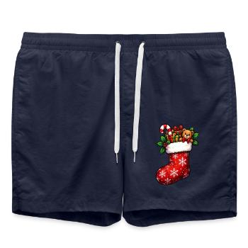 Weihnachtsstrumpf mit Teddy und Geschenken - Badeshorts - French Navy - Vorne - AI Model Male 185 light (185cm)