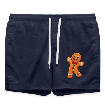 Lebkuchenmännchen mit roter Schleife - Badeshorts - French Navy - Vorne - AI Model Male 185 light (185cm)
