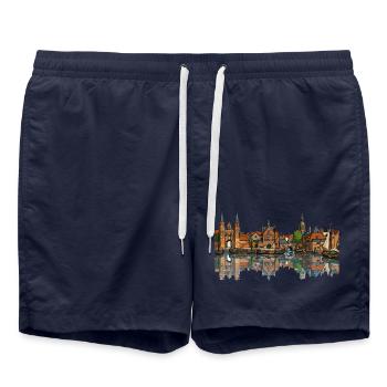 Blick auf Delft - Badeshorts - French Navy - Vorne - AI Model Male 185 light (185cm)