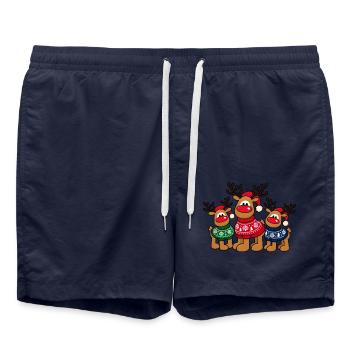 Weihnachts-Elche – Christmas Crew - Badeshorts - French Navy - Vorne - AI Model Male 185 light (185cm)