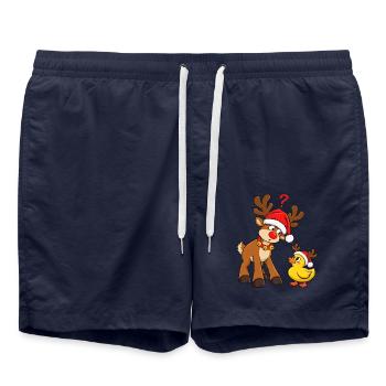 Rentier mit Ente Weihnachtsente Badeente - Badeshorts - French Navy - Vorne - AI Model Male 185 light (185cm)