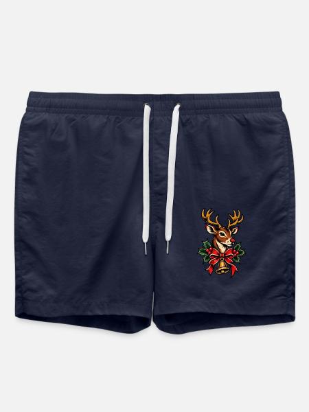Festliche Rentiere mit Stechpalmenschleife - Badeshorts - French Navy