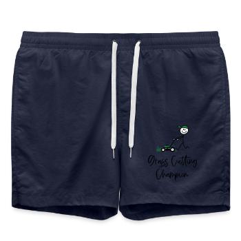 Grass Cutting Champion – Rasenmäher Humor - Badeshorts - French Navy - Vorne - AI Model Male 185 light (185cm)