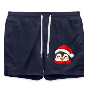 Pinguin süß mit Weihnachtsmütze und Schal - Badeshorts - French Navy - Vorne - AI Model Male 185 light (185cm)