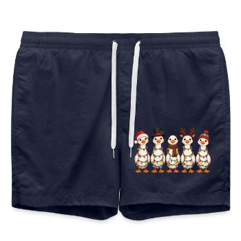 Lustige Gänse Lichterkette Weihnachten süße Vögel  - Badeshorts - French Navy - Vorne - AI Model Male 185 light (185cm)