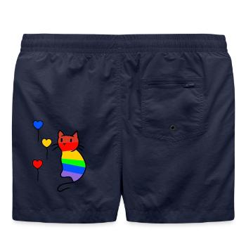 Katze Katzen Kitten LGBT Regenbogenfahne Liebe - Badeshorts - French Navy - Hinten