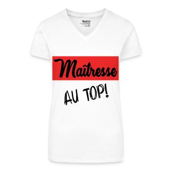 MAÎTRESSE. MERCI. MERCI MAÎTRESSE - T-shirt bio col V Femme - blanc - Devant