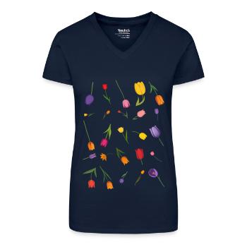Fleur - T-shirt bio col V Femme - bleu foncé - Devant