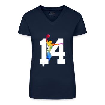 NUMMER 14 BASKETBALL 14. GEBURTSTAG - Bio Frauen T-Shirt mit V-Ausschnitt - Dunkelblau - Vorne