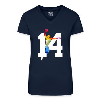 NUMMER 14 BASKETBALL 14. GEBURTSTAG - Bio Frauen T-Shirt mit V-Ausschnitt - Dunkelblau - Vorne