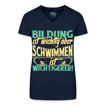 Schwimmen Schwimmsport Spruch - Bio Frauen T-Shirt mit V-Ausschnitt - Dunkelblau - Vorne