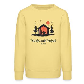 Friede auf Erden Weihnachtskrippe Heilige Familie - Teenager Organic Sweatshirt Mini Changer von Stanley/Stella - Gelb Viva  - Vorne - AI Model Teenager Male dark (155cm)