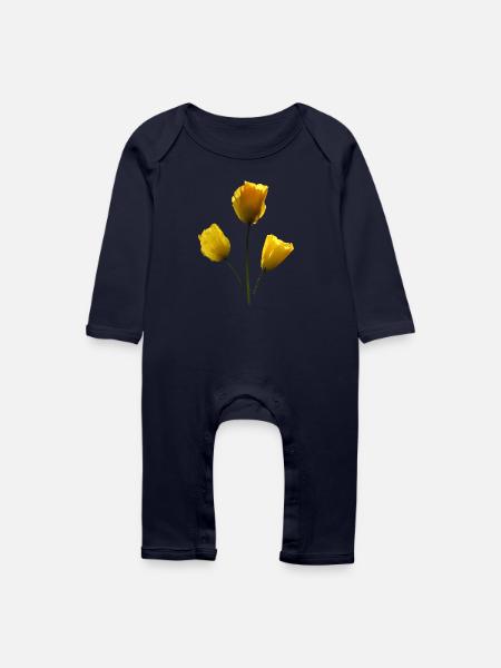 gelbe Mohnblumen gelber Mohn - Baby Bio Strampler - Navy