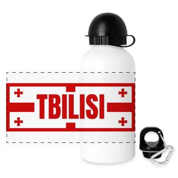Tiflis Stadt mit georgischem Flaggendesign - Panorama Trinkflasche mit Deckel 500 ml - Weiß - Vorne