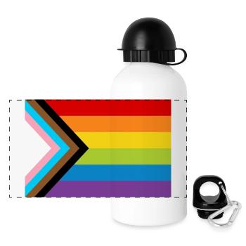 LGBT Pride Flag / Neue Regenbogen Progress Flagge - Panorama Trinkflasche mit Deckel 500 ml - Weiß - Vorne