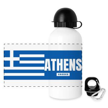 Athens City with Greek Flag - Panoramic Thermal Bottle with Lid 500 ml - white - Front