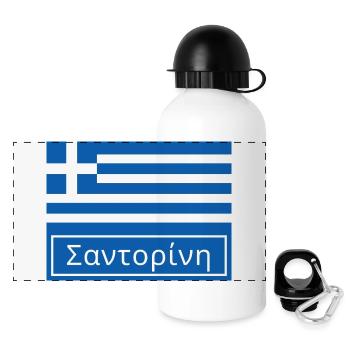 Santorin écrit en grec - Gourde panoramique avec couvercle 500 ml - blanc - Devant