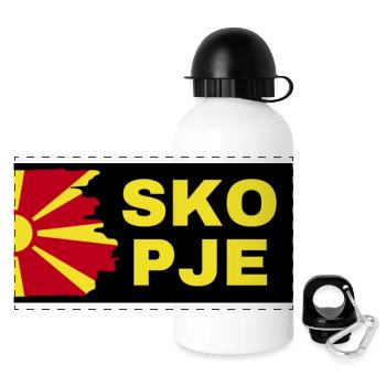 Skopje City with North Macedonia Flag Design - Panoramic Thermal Bottle with Lid 500 ml - white - Front