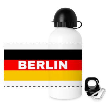 Berliner Stadt in deutscher Flagge - Panorama Trinkflasche mit Deckel 500 ml - Weiß - Vorne
