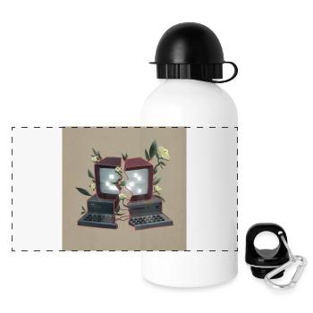 Computer mit Blumen - Natur überwältigt Technik - Panorama Trinkflasche mit Deckel 500 ml - Weiß - Vorne