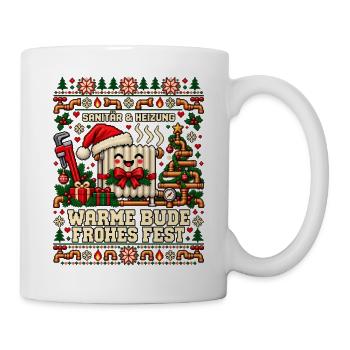 Sanitär und Heizung - Warme Bude, frohes Fest - Tasse - Weiß - Rechts