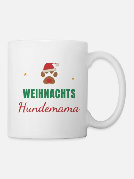Weihnachts-Hundemama – Pfote mit Mütze - Tasse - Weiß